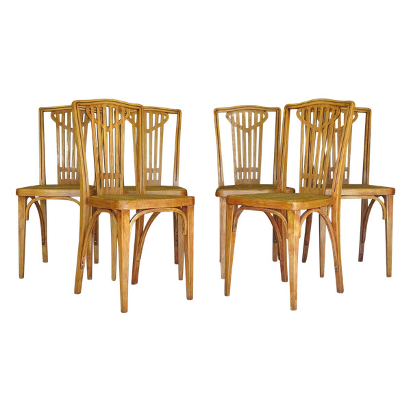 Set aus 6 Stühlen THONET N°732 Art Deco, neues Rohrgeflecht