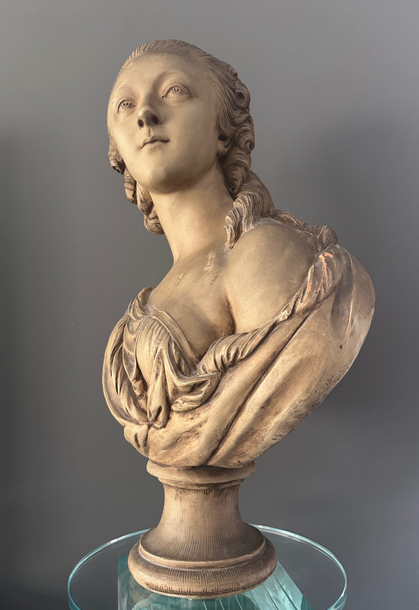 Augustin Pajou, Scultura Buste Terre Cuite La Comtesse Du Barry XIX secolo