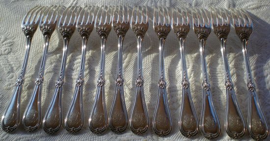 12 solid silver dessert cutlery