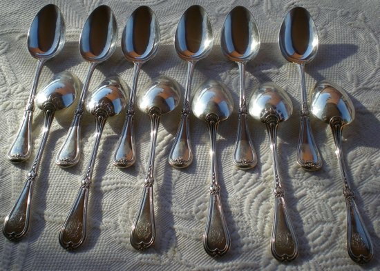 12 solid silver dessert cutlery