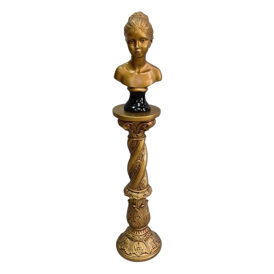  Bust of a Girl and Twisted Column, in Golden Plaster - 1900 - 1920