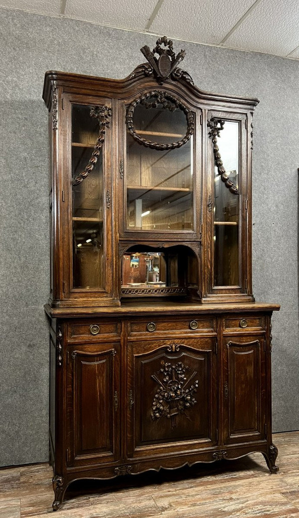 Louis XV / Transition style solid oak buffet bookcase circa 1880