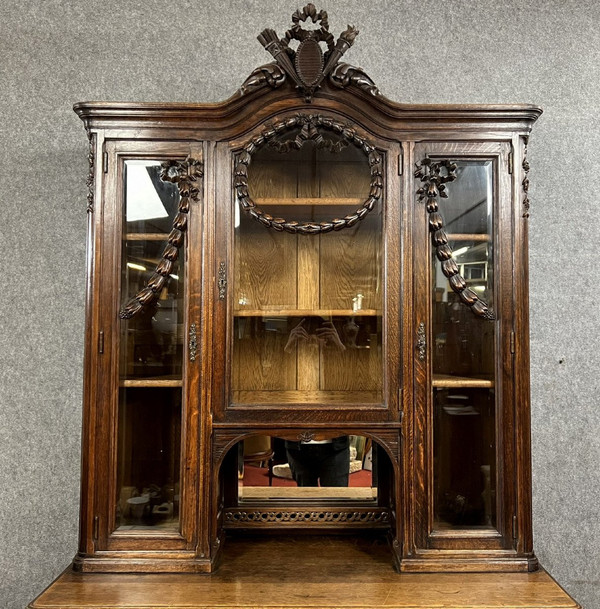 Louis XV / Transition style solid oak buffet bookcase circa 1880