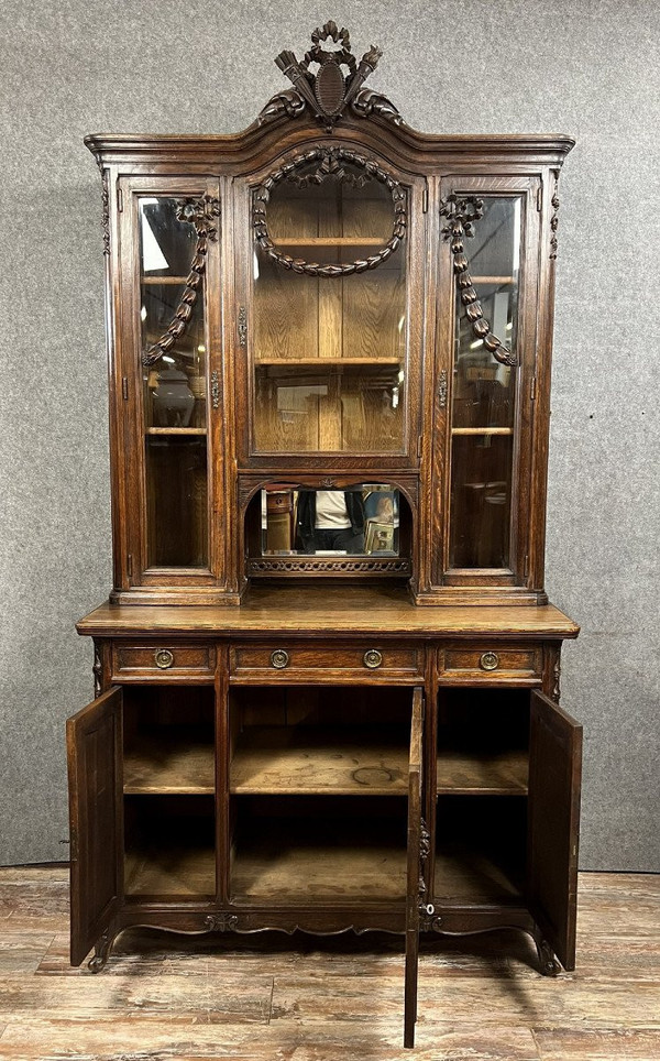 Louis XV / Transition style solid oak buffet bookcase circa 1880