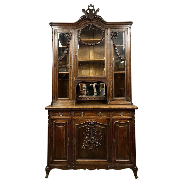 buffet bibliothéque style Louis XV / Transition in massiver Eiche um 1880