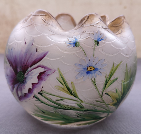 Magnifico vaso a sfera con decorazione floreale Legras Montjoye