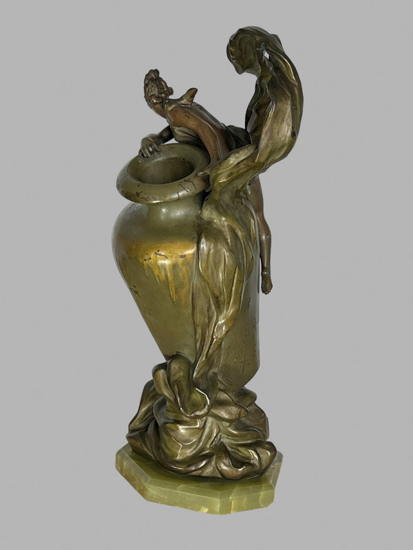 ART NOUVEAU VASE IN PATINATED METAL SIGNED BY ANTON NELSON ( 1880 -1910 ) ON BASE