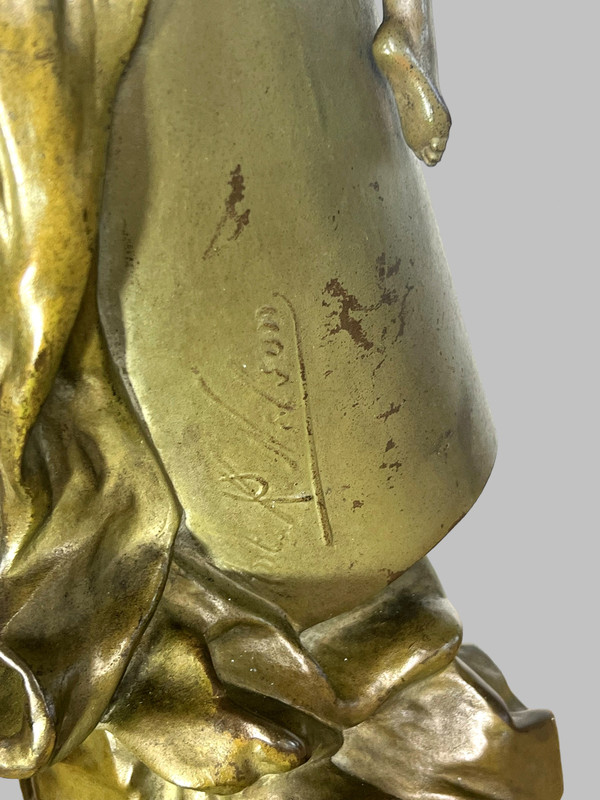 ART NOUVEAU VASE IN PATINATED METAL SIGNED BY ANTON NELSON ( 1880 -1910 ) ON BASE