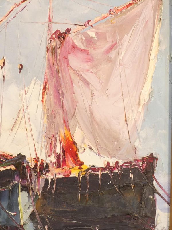 Olio su tela di A.SALOMON LE TROPEZIEN "Les Tartanes de Saint-Tropez" (Le tartane di Saint-Tropez)