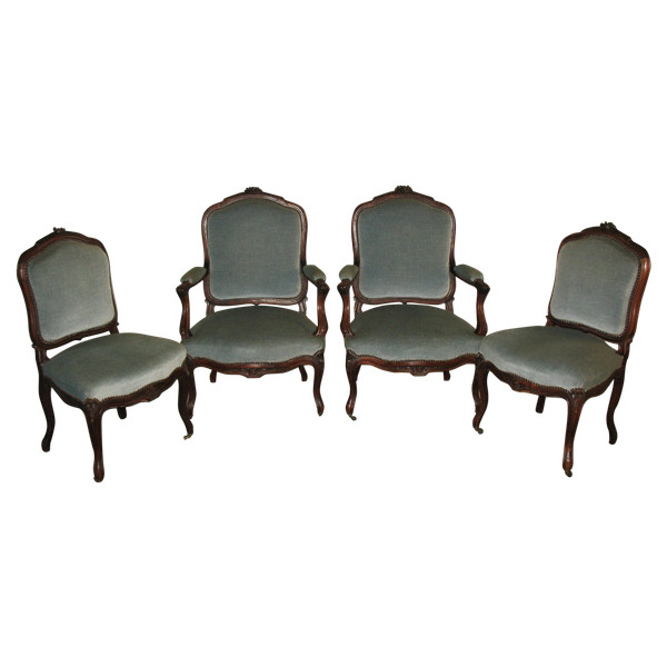 Pair of Louis XV style walnut armchairs and chairs, 19th century