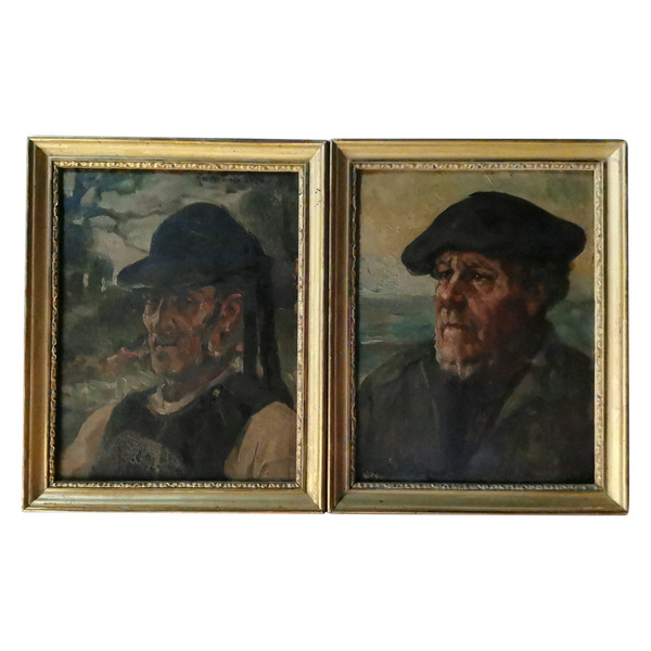 pair of Breton portraits by Leonie HUMBERT-VIGNOT