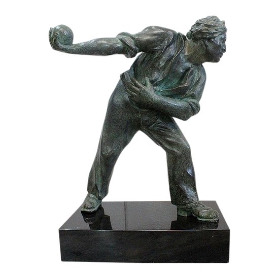  Bronze with Green Patina, "The Boules Player" - Early 20th Century