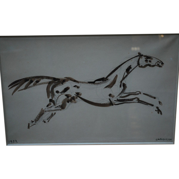 Drawing , Galloping Horse Signed De Cadorin