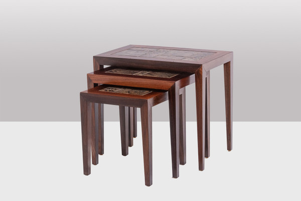 Set of 3 “nesting” tables with “Baca” pattern. 1960s.
