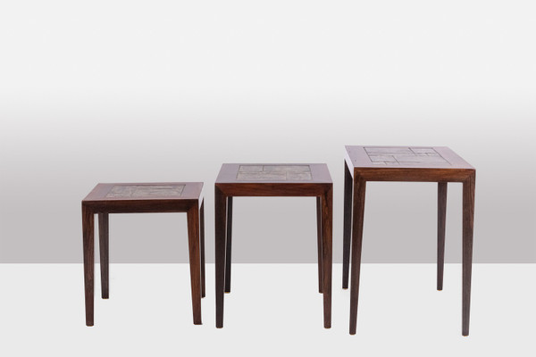 Set of 3 “nesting” tables with “Baca” pattern. 1960s.