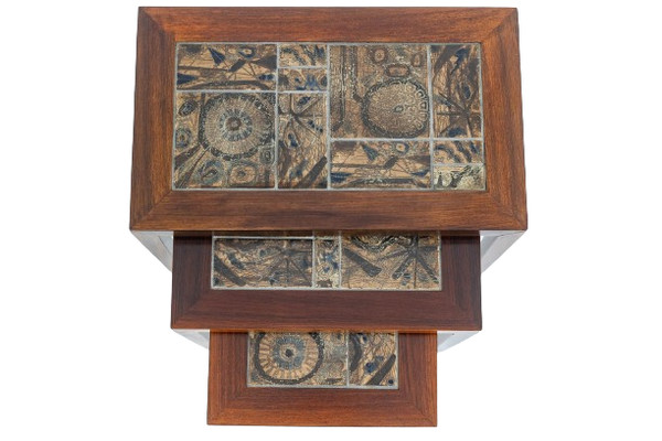 Set of 3 “nesting” tables with “Baca” pattern. 1960s.