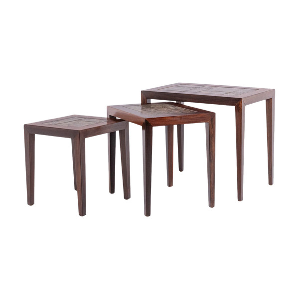 Set of 3 “nesting” tables with “Baca” pattern. 1960s.