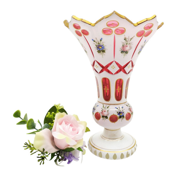 Bohemian Crystal Overlay Vase 19th Century 