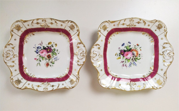 Porcelaine De Paris Paire De Plats Décor Main 19ème