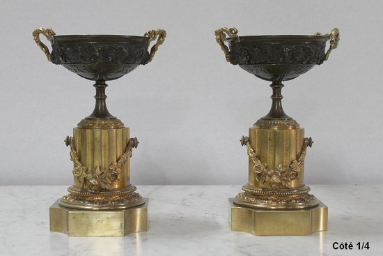  Pair of Bronze Trinkets with Two Patinas, Louis XVI taste - Early 19th century