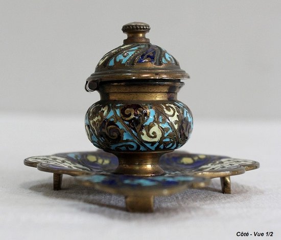 Small Inkwell In Bronze And Cloisonné Enamels - Nineteenth