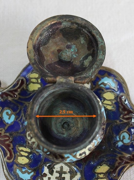 Small Inkwell In Bronze And Cloisonné Enamels - Nineteenth