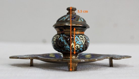 Small Inkwell In Bronze And Cloisonné Enamels - Nineteenth