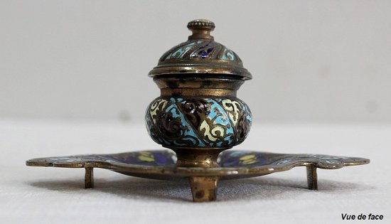 Small Inkwell In Bronze And Cloisonné Enamels - Nineteenth