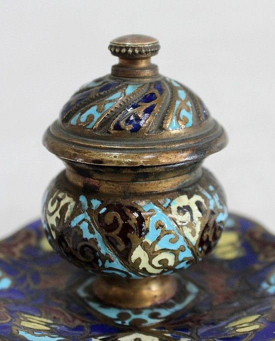 Small Inkwell In Bronze And Cloisonné Enamels - Nineteenth
