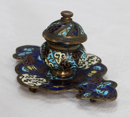 Small Inkwell In Bronze And Cloisonné Enamels - Nineteenth