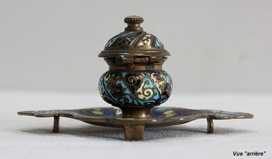 Small Inkwell In Bronze And Cloisonné Enamels - Nineteenth