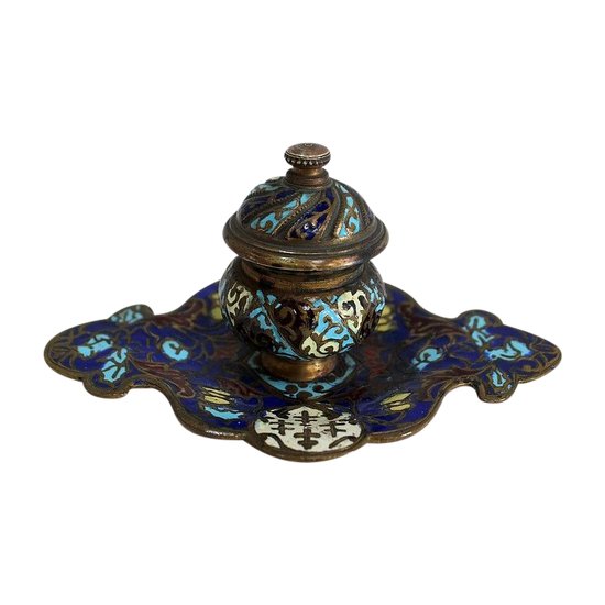 Small Inkwell In Bronze And Cloisonné Enamels - Nineteenth