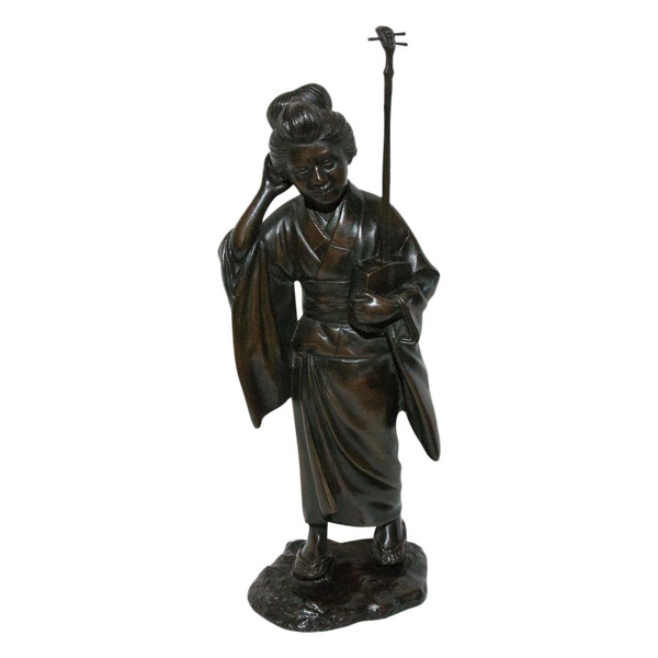 Geisha Bronzeskulptur Japan Meiji-Zeit