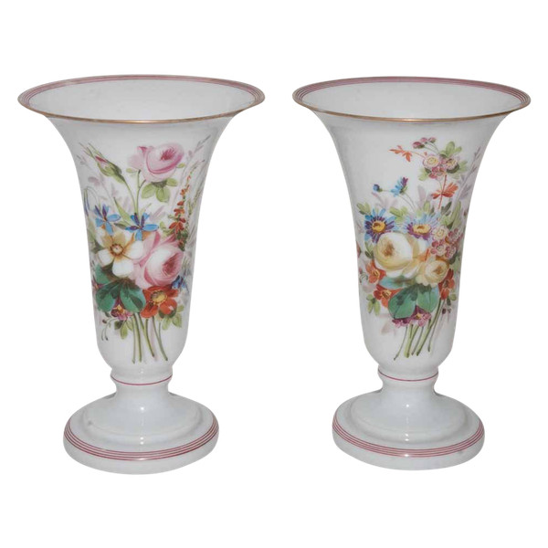 Coppia di vasi opalini Baccarat Louis Philippe