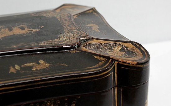  Important Asian Black Lacquered Wood Box, Napoleon III Period - Mid 19th Century