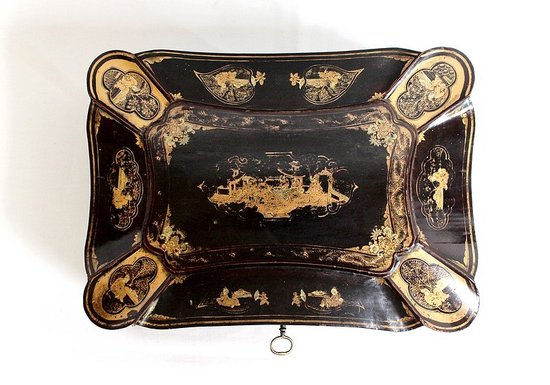  Important Asian Black Lacquered Wood Box, Napoleon III Period - Mid 19th Century
