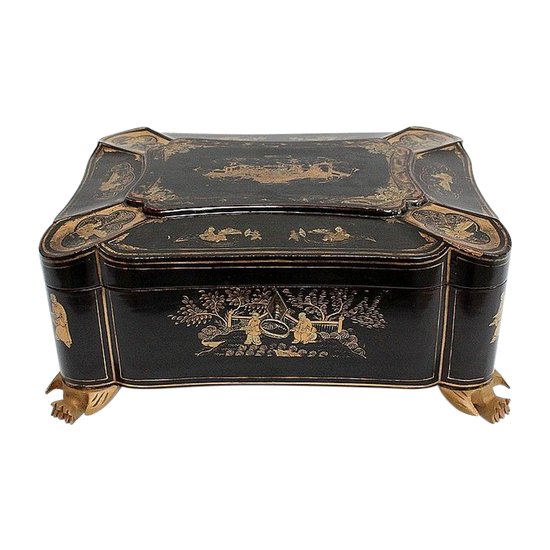  Important Asian Black Lacquered Wood Box, Napoleon III Period - Mid 19th Century