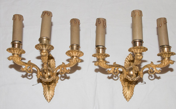 Paire D’appliques En Bronze Doré époque Restauration