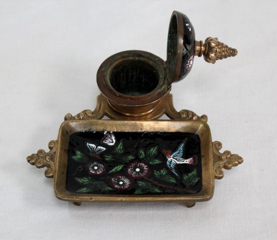  Piccolo calamaio in bronzo e smalto, periodo Napoleone III - XIX secolo