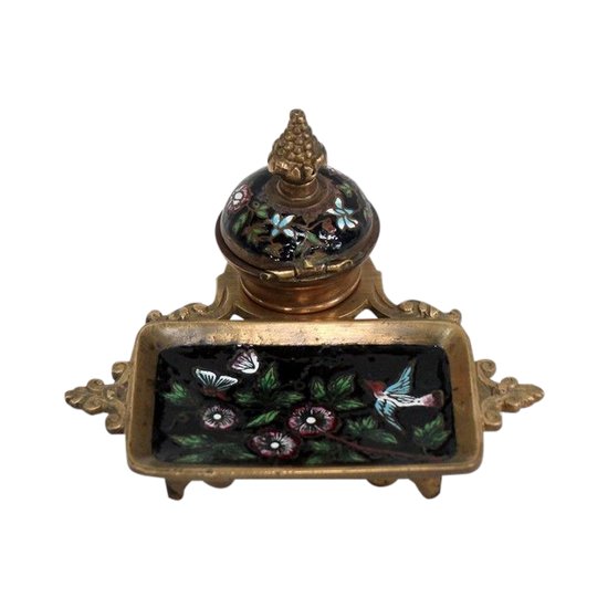  Small bronze and enamel inkwell, Napoleon III period - 19th century