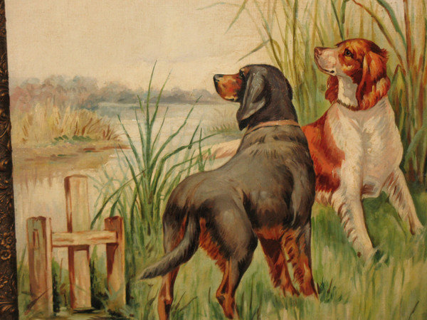 Jagdhunde Spaniel in den Sümpfen Öl auf Leinwand signiert