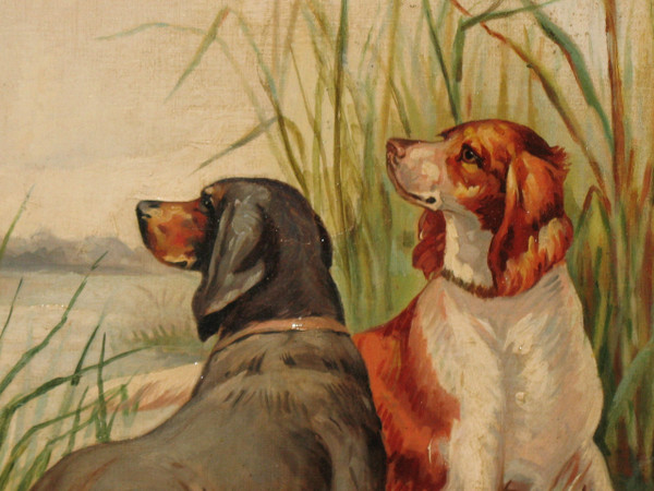 Jagdhunde Spaniel in den Sümpfen Öl auf Leinwand signiert