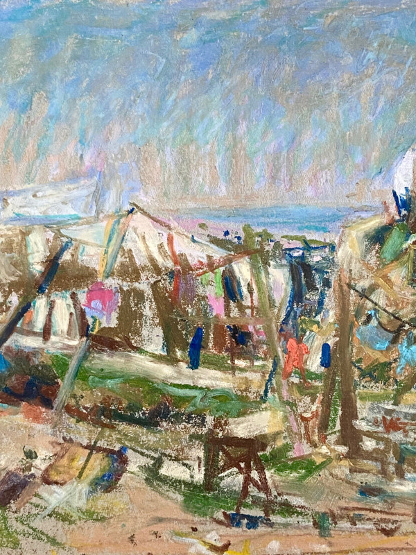 Du Janerand (Daniel), französischer Maler (1919–1990), Pastelldorf an der Mittelmeerküste.