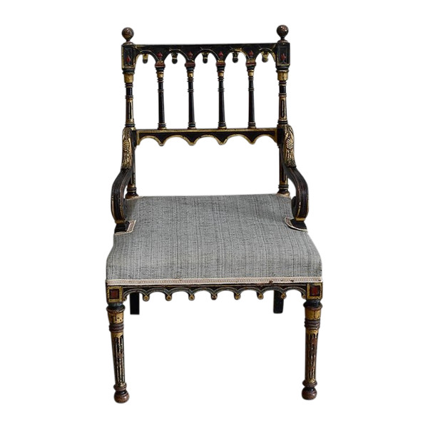 Small Blackened Wood Armchair, Napoleon III Period – Mid-19th Century