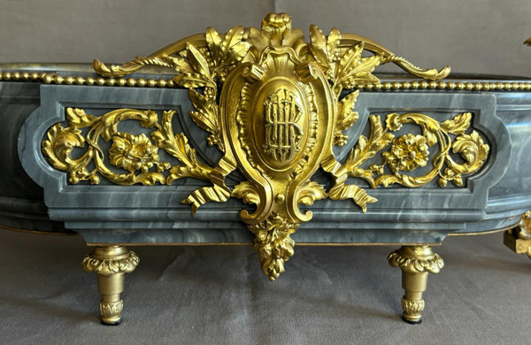 LOUIS XVI PERIOD TURQUIN BLUE MARBLE AND GILT BRONZE PLANTER PLANTER FROM THE 18TH CENTURY