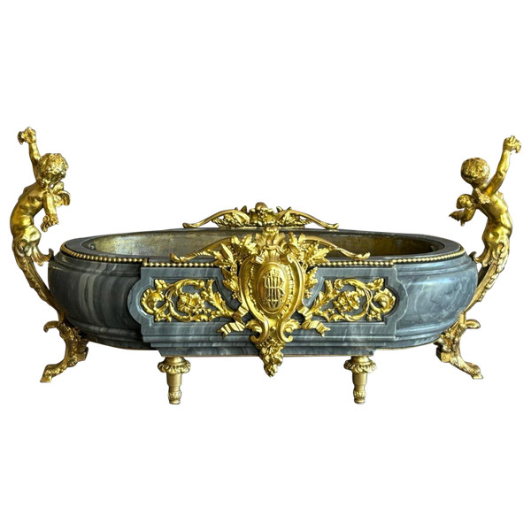 LOUIS XVI PERIOD TURQUIN BLUE MARBLE AND GILT BRONZE PLANTER PLANTER FROM THE 18TH CENTURY