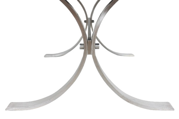 Dining room table in polished metal and ceramic. 1970s.
