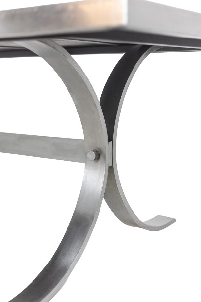 Dining room table in polished metal and ceramic. 1970s.