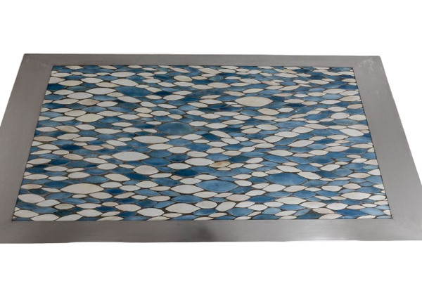 Dining room table in polished metal and ceramic. 1970s.