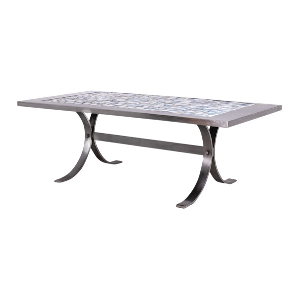 Dining room table in polished metal and ceramic. 1970s.